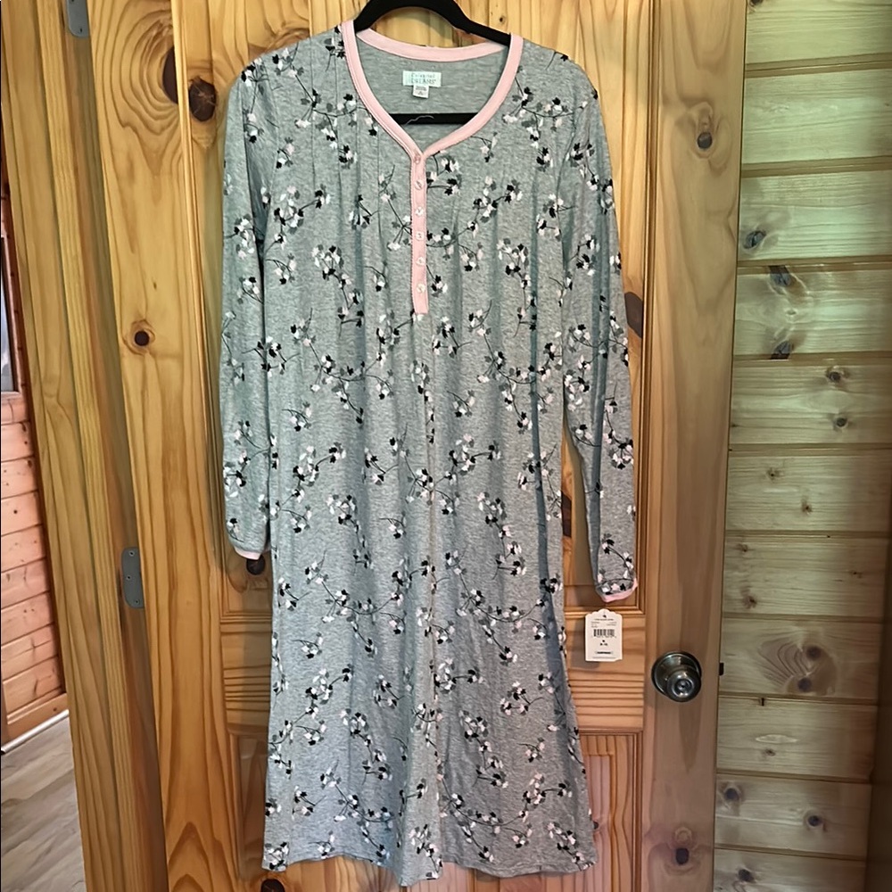 Floral Gray Nightgown with Pink Accents